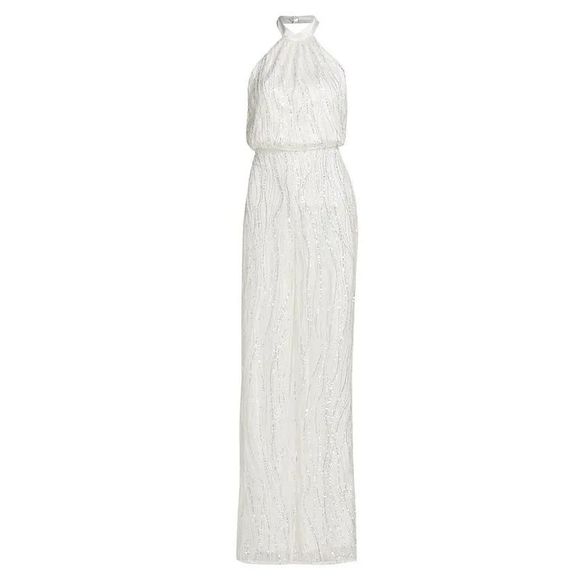 ML Monique Lhuillier Sequined Halterneck Jumpsuit Size US 6 $645 - Picture 1 of 11